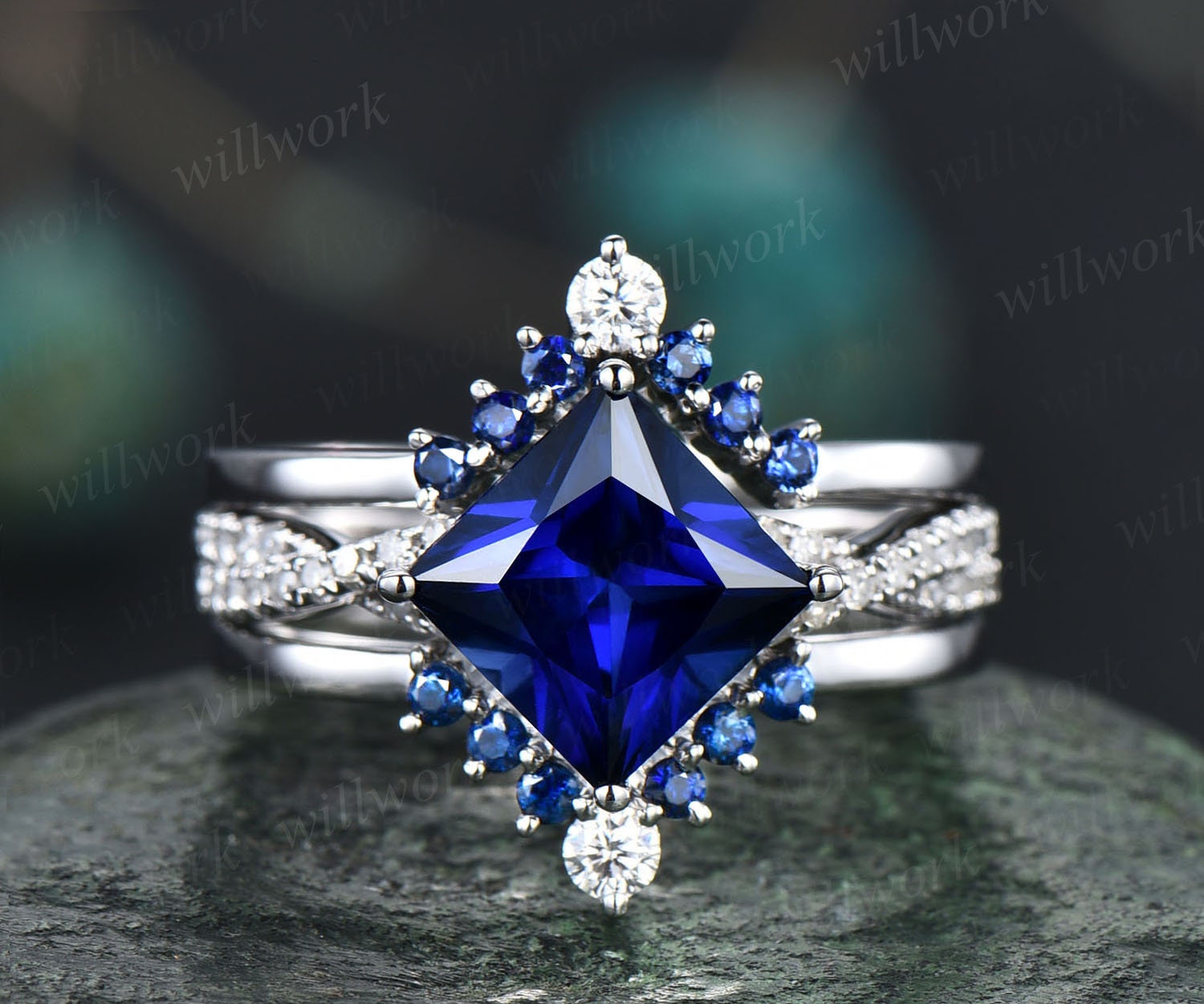 Blue Sapphire Ring - Princess 0.46 Ct. - 14K White Gold