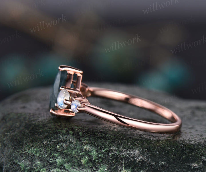 Aquamarine ring minimalist vintage pear aquamarine engagement ring five stone moonstone ring for women rose gold sterling silver bridal ring