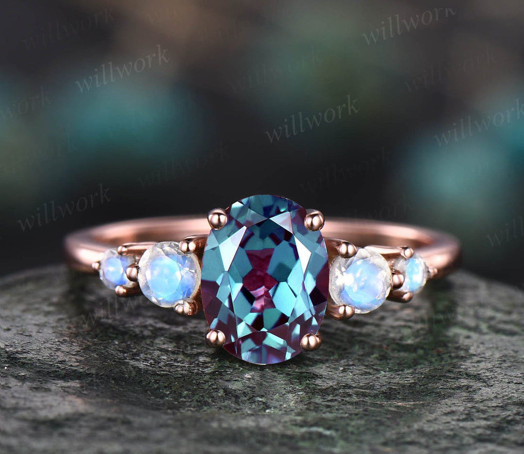 Alexandrite ring minimalist vintage unique oval Alexandrite