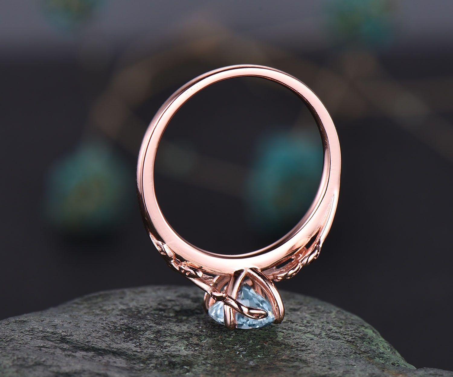 Vintage Aquamarine Engagement Ring 14k Rose Gold Aquamarine Art Deco Wedding Ring For Women Antique Aquamarine Bridal Ring Anniversary Gift outlet