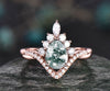 Vintage moss agate ring gold for women Pear moss agate engagement ring halo art deco infinity moissanite ring anniversary promise ring gifts