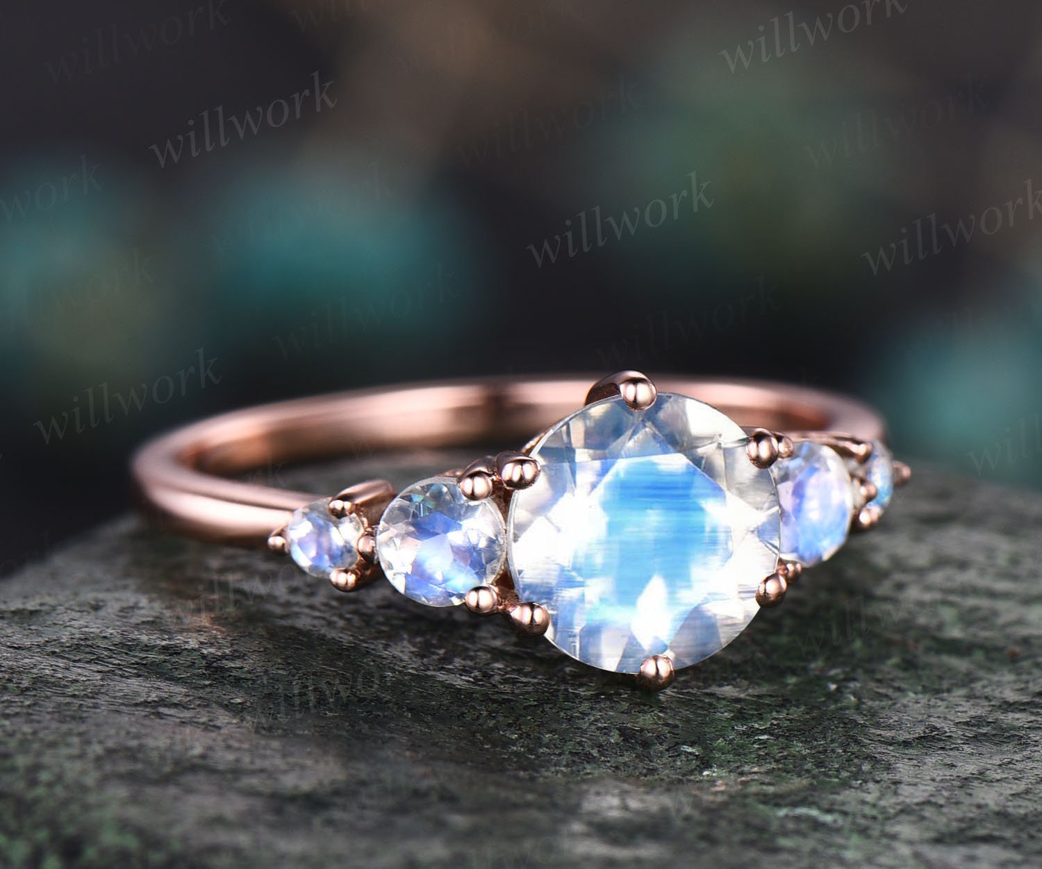 Moonstone engagement ring with diamonds, gold rainbow gemstone ring /  Undina | Eden Garden Jewelry™