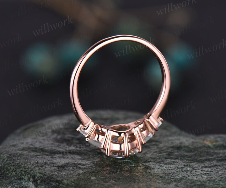 Moonstone ring minimalist vintage round moonstone engagement ring five stone ring rose gold silver for women anniversary promise ring gifts