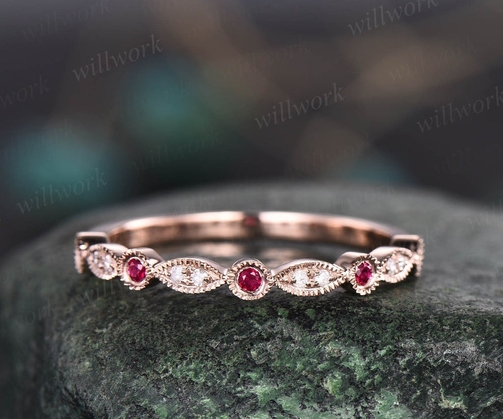 Offers Ruby matching band: Created Ruby band, Wedding Ring, Half Eternity, anniversary, Matching Wedder, red Ruby, synthetic corundum, band, 4-12