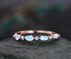 Marquise cut moonstone wedding band 14k rose gold art deco moonstone ring moissanite wedding band stacking ring band bridal ring for women