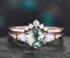 Unique moss agate wedding ring set vintage moss agate engagement ring set five stone rose gold ring set moissanite bridal ring set women