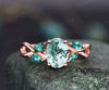 Oval moss agate engagement ring rose gold vintage unique engagement ring dainty marquise cut emerald twisted ring anniversary promise ring