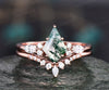 READY TO SHIP: 2PC Kite Moss Agate Engagement Ring Set - 10k Rose Gold - Ring Size:6.5 US