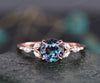 Round shaped Alexandrite engagement ring rose gold marquise moissanite ring for women June birthstone jewelry unique vintage bridal ring