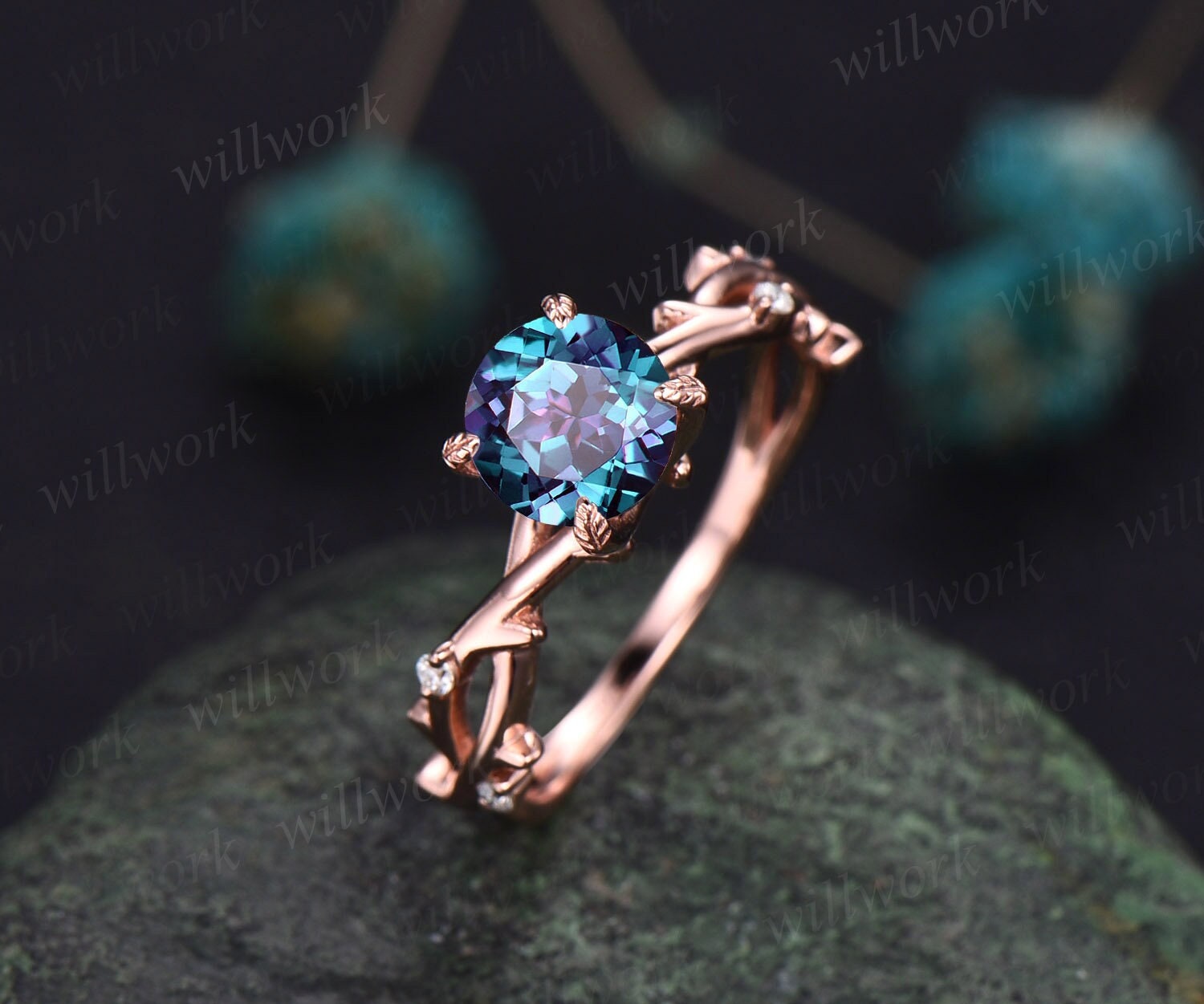 Round Alexandrite ring for women vintage Alexandrite engagement ring a ...