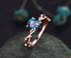 Round Alexandrite ring for women vintage Alexandrite engagement ring art deco rose gold bridal ring infinity leaf diamond ring promise ring