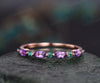 Marquise cut amethyst wedding band half eternity natural emerald wedding band 14k rose gold art deco stacking ring women anniversary band