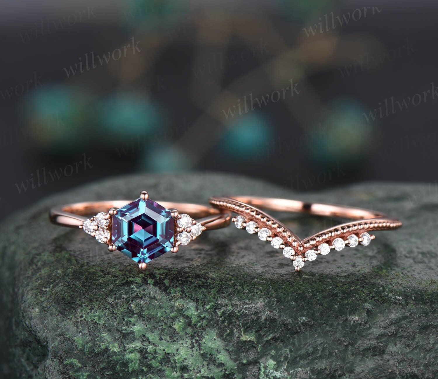 Alexandrite wedding 2025 ring set