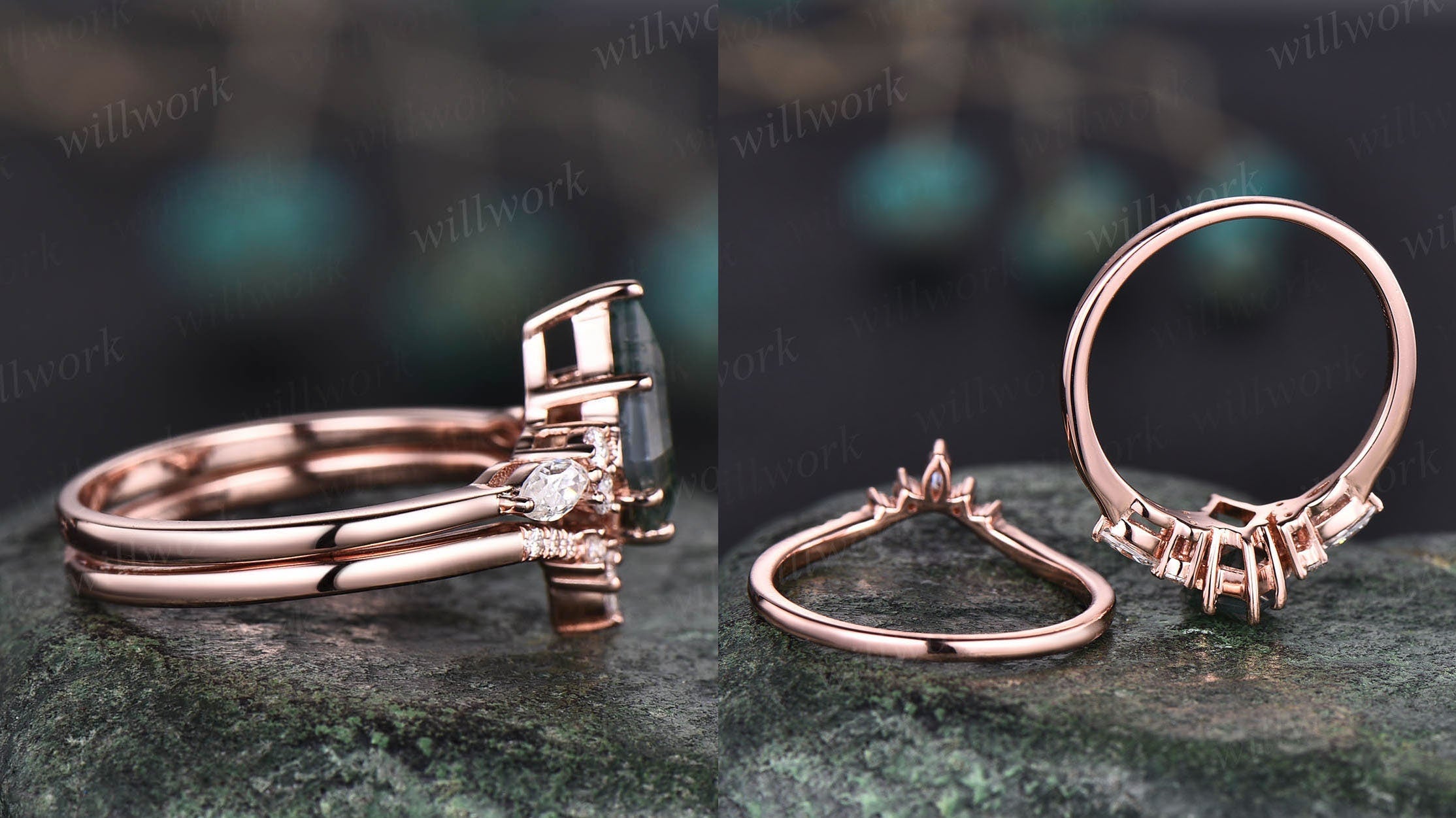 1.25 Carat Morganite & Diamond Vintage floral Bridal Set Engagement Ring on  10k Rose Gold - JeenJewels