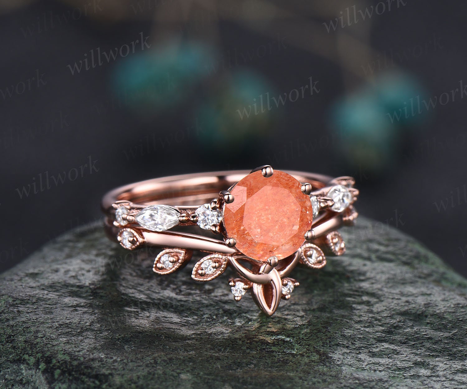 Sterling silver Orange Donut hot Sunstone Handmade 925