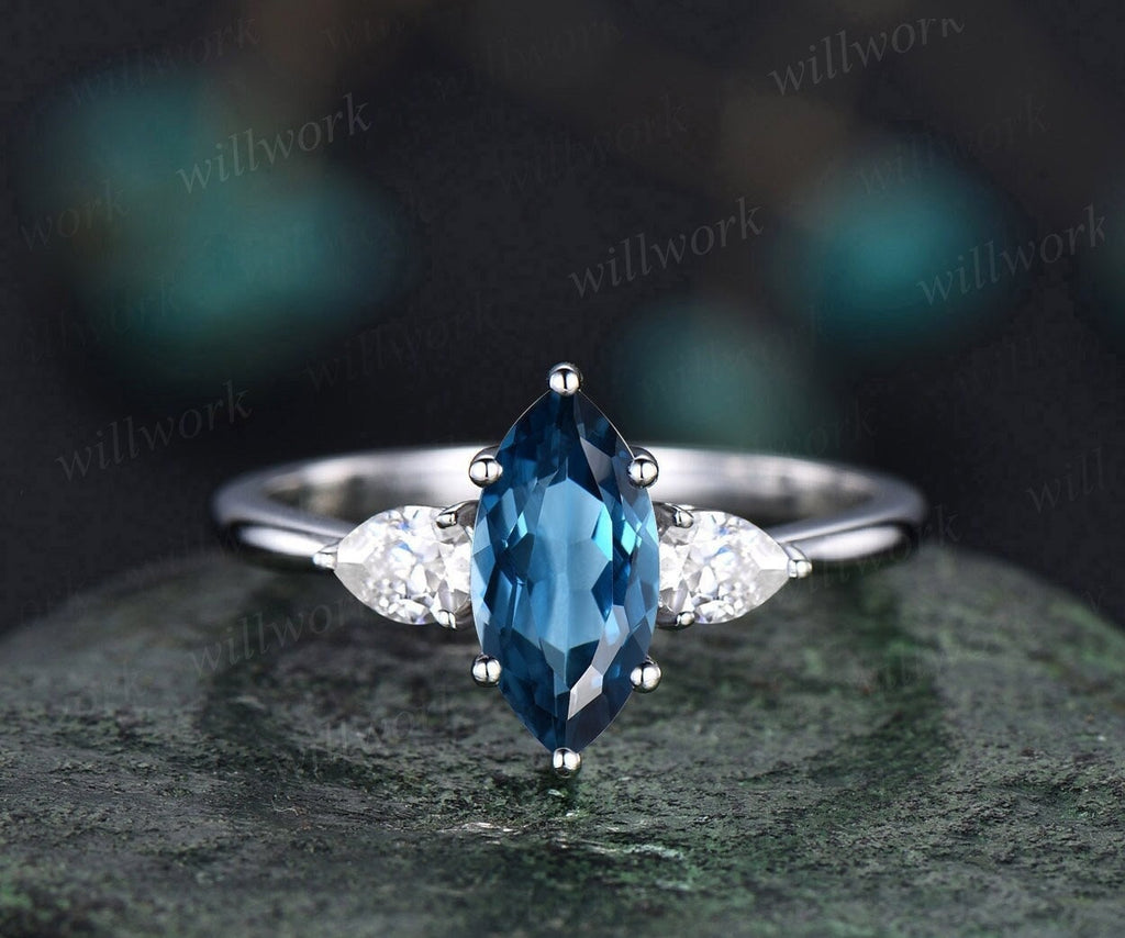 London blue topaz ring marquise cut outlets blue gemstone ring sterling silver ring bridal ring