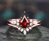 Vintage kite cut red garnet engagement ring set rose gold unique engagement ring marquise cut moissanite ring for women anniversary ring set