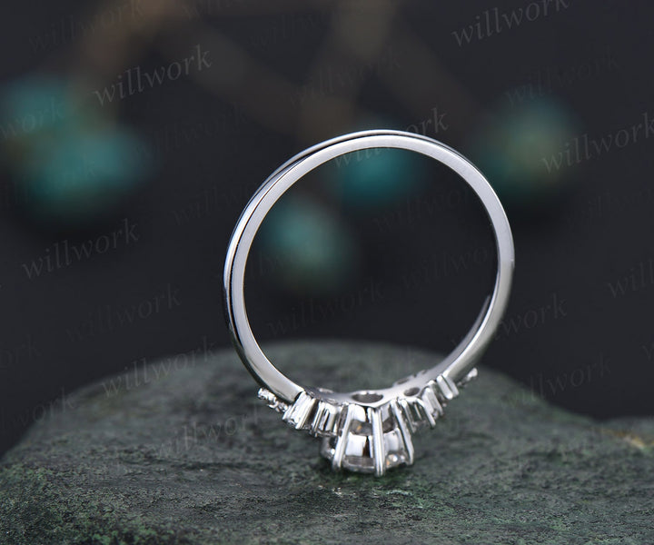 Round moissanite ring vintage moissanite engagement ring white gold unique snowdrift engagement ring dainty diamond wedding ring for women