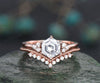 Unique moissanite engagement ring set hexagon cut ring vintage dainty diamond ring set 14k rose gold six prong wedding ring set for women