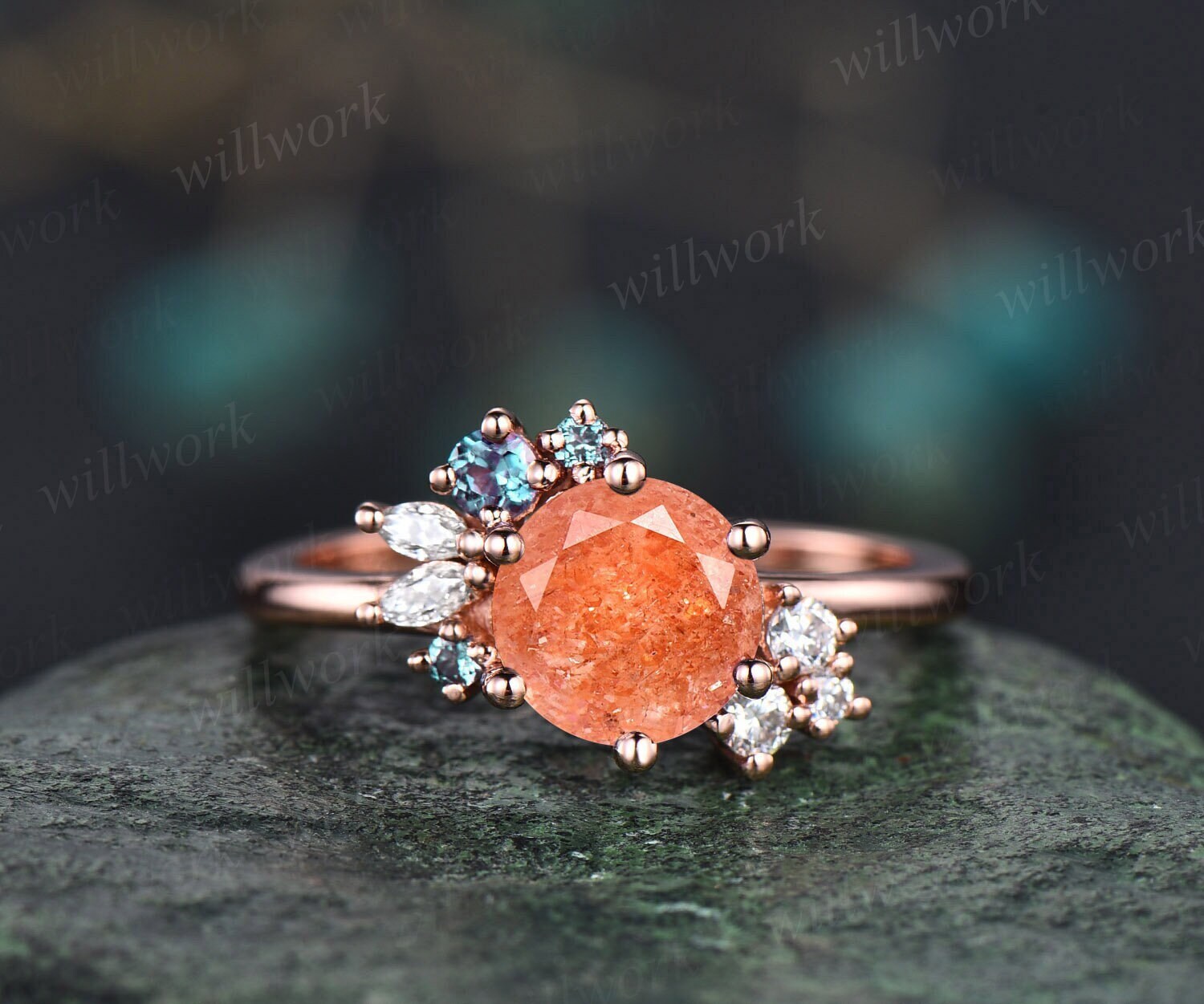 Sunstone ring prong setting, raw natural sunstone ring, online sunstone ring for women, sunstone stacking ring, unique vintage sunstone ring