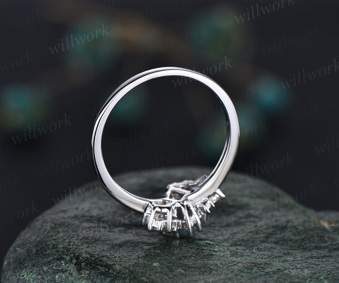 Kite cut alexandrite ring vintage alexandrite engagement ring white gold unique cluster alexandrite engagement ring diamond ring women gifts