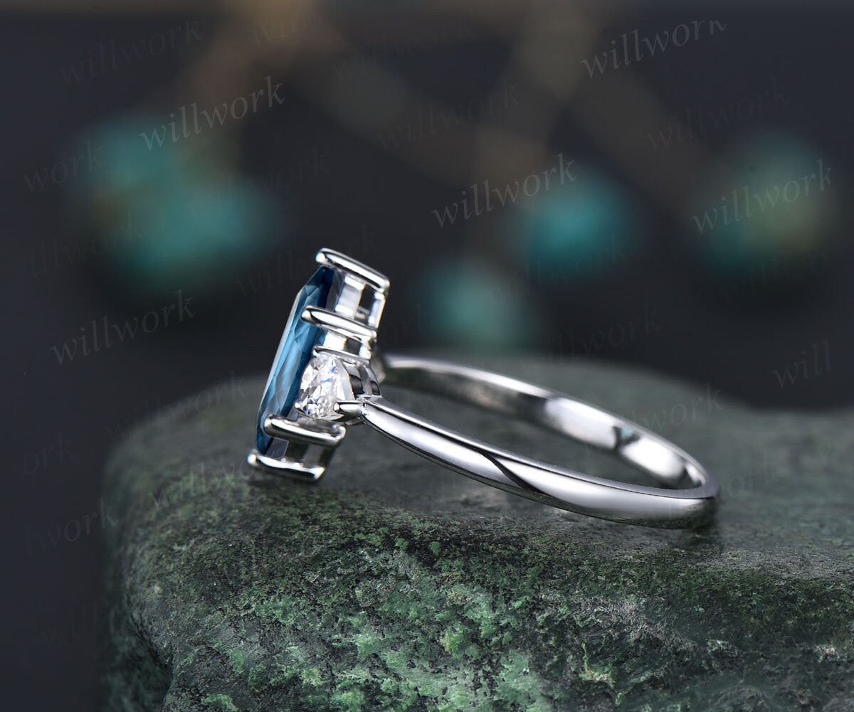 Wedding bands 2024 London blue topaz ring engagement ring marquise cut gemstone ring sterling silver ring