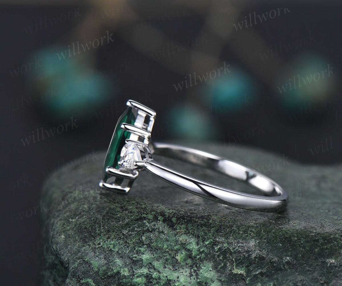 Beautiful Bezel Set Cushion Cut Emerald Ring 18K White Gold