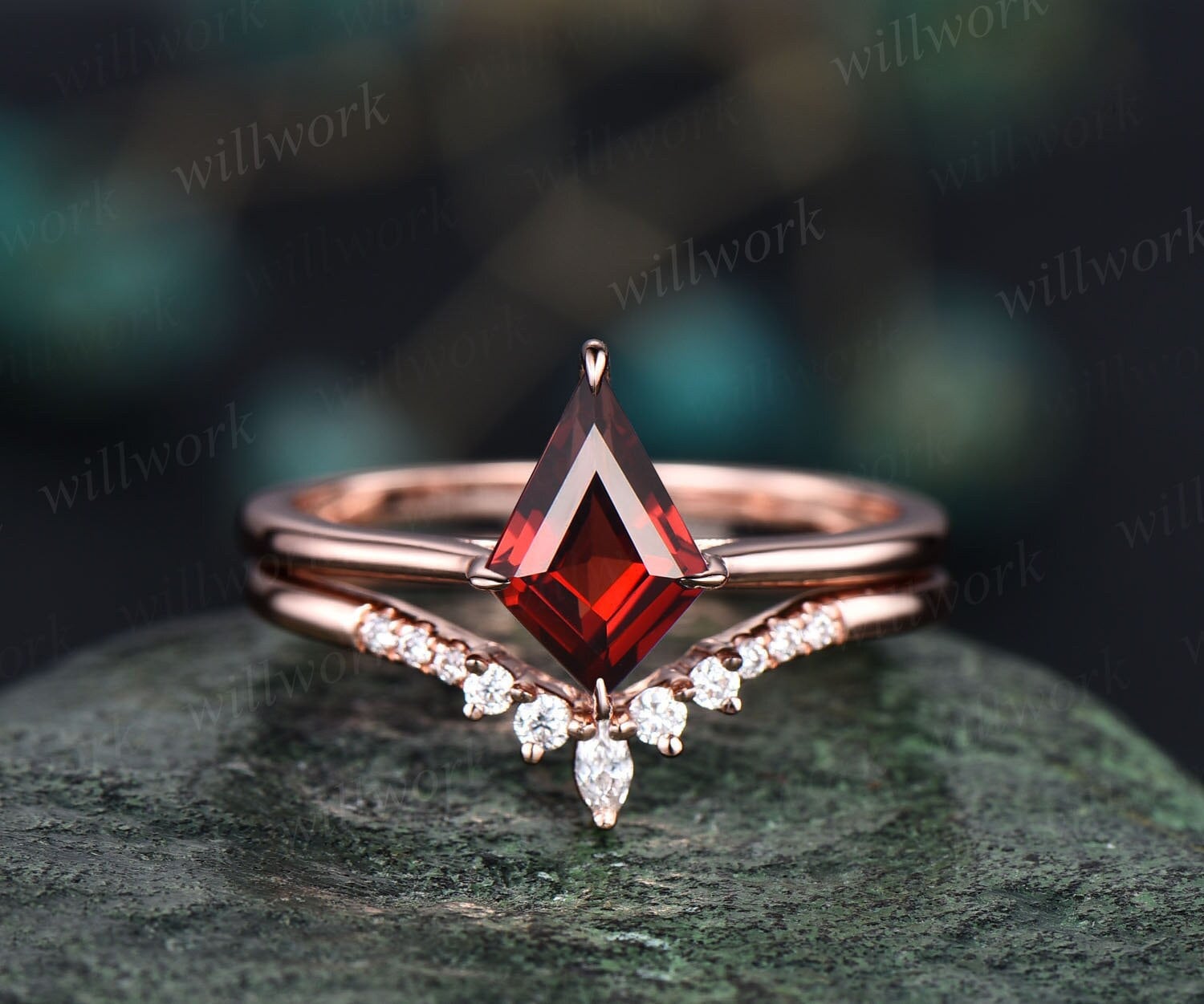 Red garnet engagement on sale ring