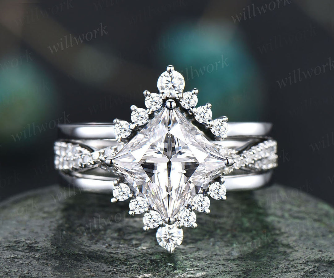 Moissanite ring vintage princess cut moissanite engagement ring set rose gold unique engagement ring twisted diamond wedding ring set women