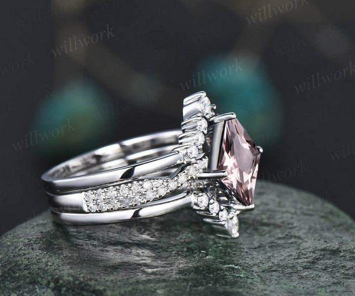 Morganite ring vintage princess cut morganite engagement ring set