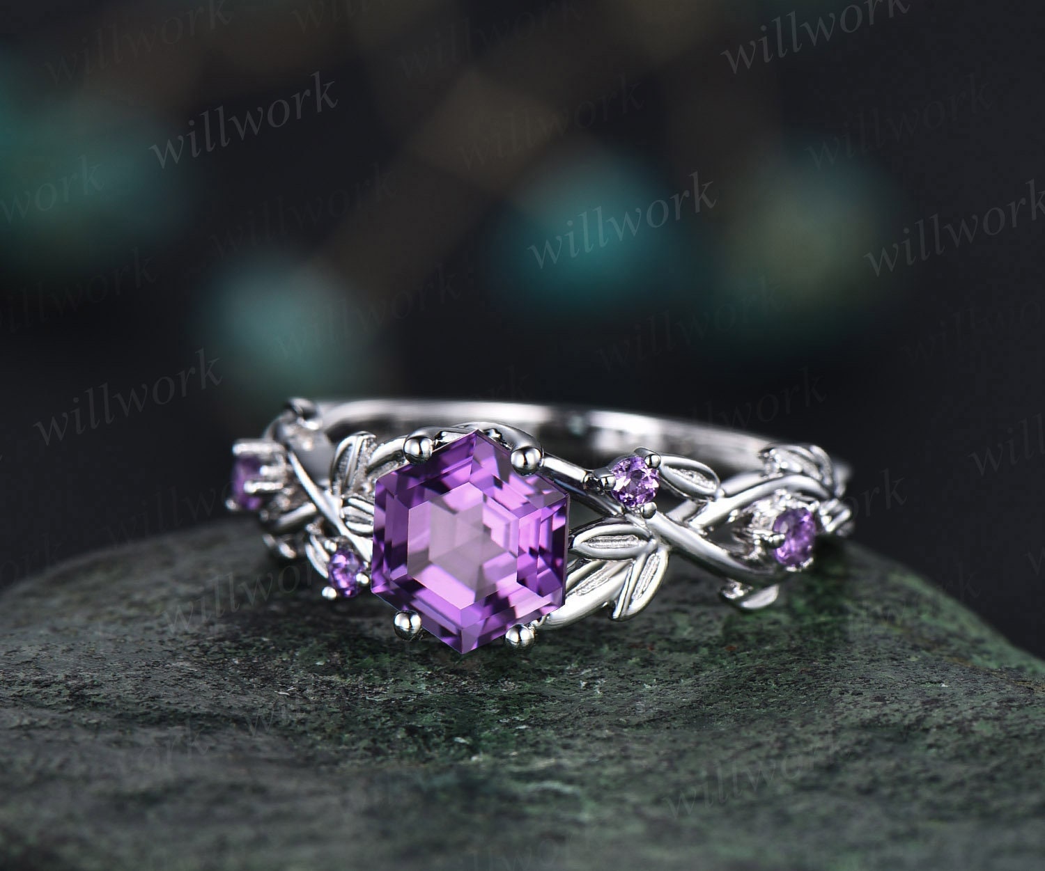 Genuine Amethyst Ring CZ Diamond Ring Engagement Rings Women Rings Promise  Ring | eBay