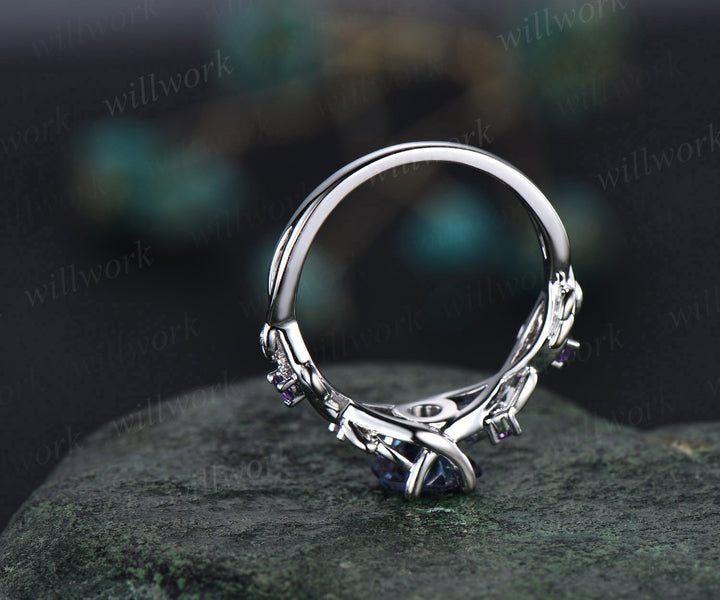 Twig hexagon cut London blue topaz engagement ring 14k rose gold leaf topaz ring December birthstone ring anniversary ring for women gift