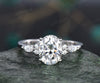 Oval Lab Grown Diamond Engagement Ring Art Deco Unique 7 Stones Engagement Ring