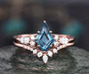 Kite cut London blue topaz engagement ring set vintage rose gold marquise moissanite ring set December birthstone ring anniversary ring