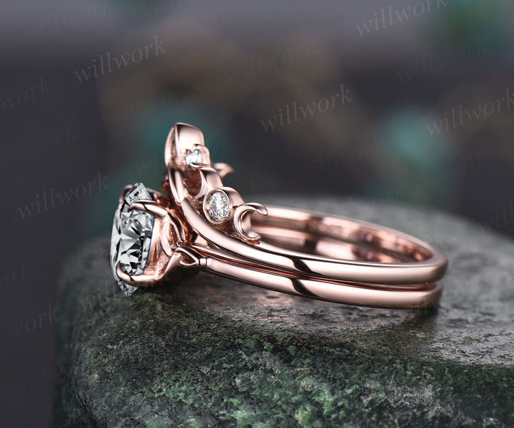 Round cut moissanite ring vintage moissanite engagement ring set rose gold silver unique solitaire engagement ring Norse Viking ring Jewelry