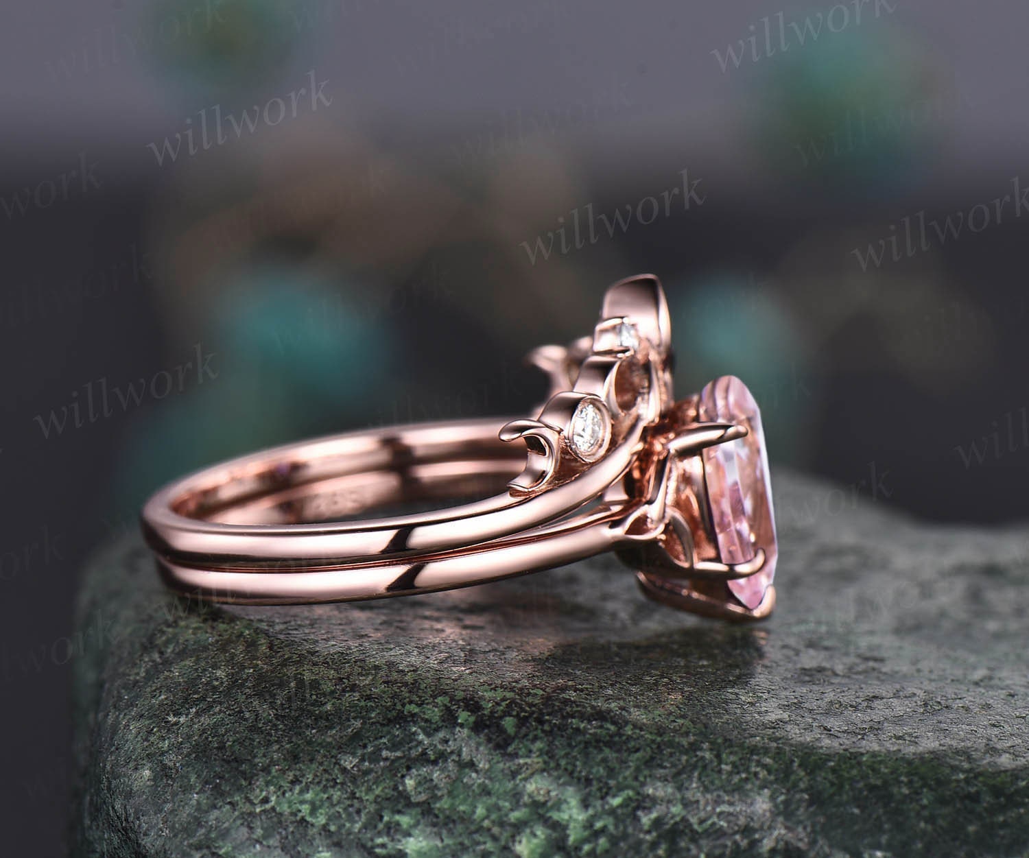 Rose gold morganite hot sale ring set