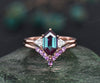 Alexandrite wedding ring set long hexagon cut Alexandrite engagement ring three stone rose gold amethyst ring moissanite promise ring women