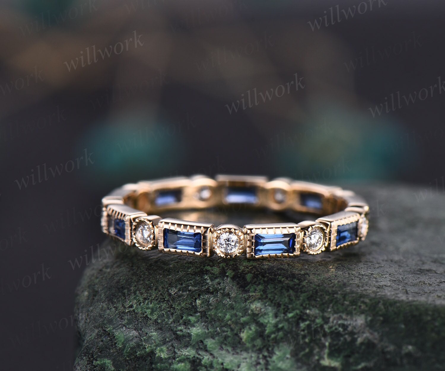 Gold and sapphire hot sale wedding band