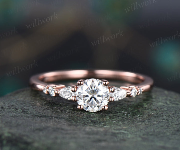 Round moissanite ring vintage moissanite engagement ring 14k white gold dainty minimalist pear diamond ring promise wedding ring women gifts
