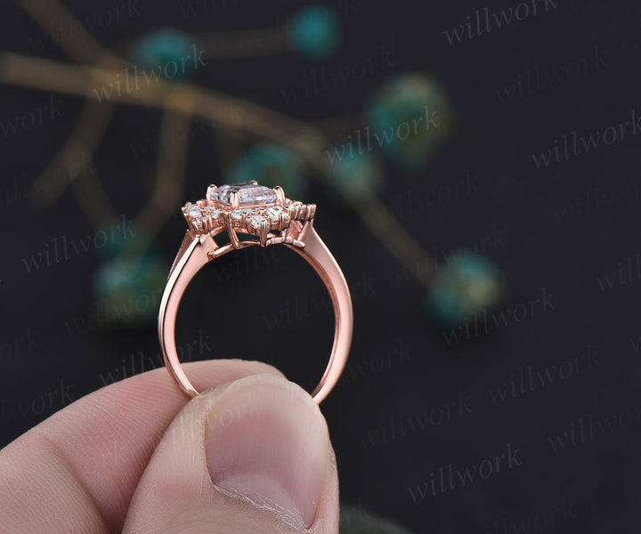 Moonstone ring vintage Emerald cut moonstone engagement ring baguette cut split shank engagement ring rose gold promise wedding ring women