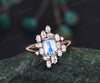 Moonstone ring vintage Emerald cut moonstone engagement ring baguette cut split shank engagement ring rose gold promise wedding ring women