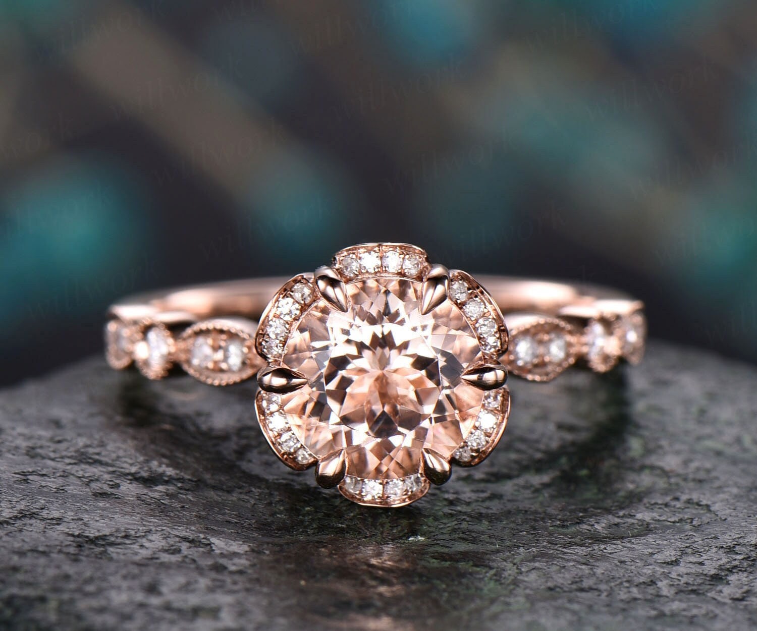 Double Heart Diamond Ring - Genuine Ladies 14K Gold Ring