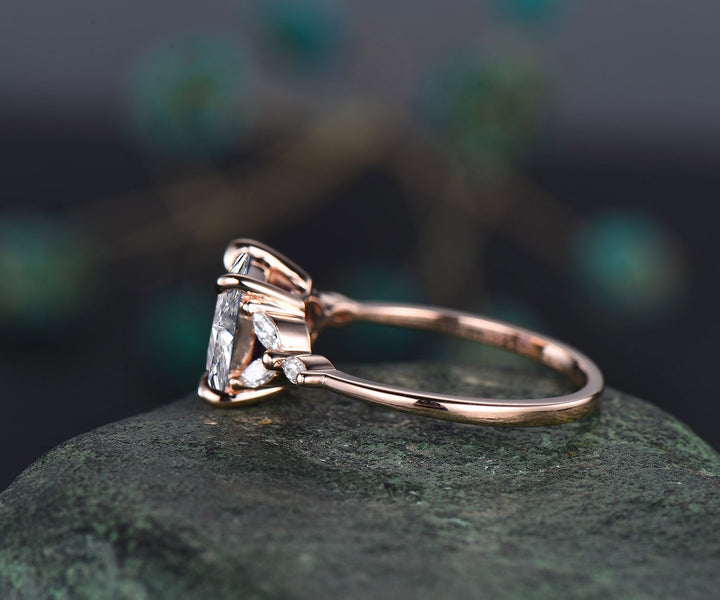 4ct moissanite ring unique princess cut moissanite engagement ring 14k rose gold flower art deco diamond ring women wedding promise ring