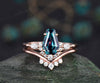 Coffin shaped Alexandrite ring unique engagement ring rose gold marquise cut diamond ring for women stacking promise wedding ring set gifts