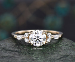 1ct round cut IGI lab-grown diamond engagement ring gold marquise cut diamond-accented unique promise anniversary ring gifts