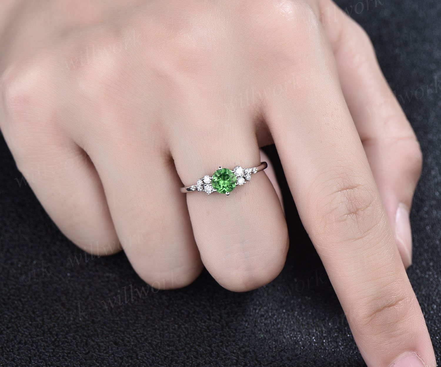 Popular 925 sterling silver ring, Natural Tsavorite And Diamonds Ring, Sterling Silver Ring, Birthstone Ring, Handmade Ring, Women Ring,