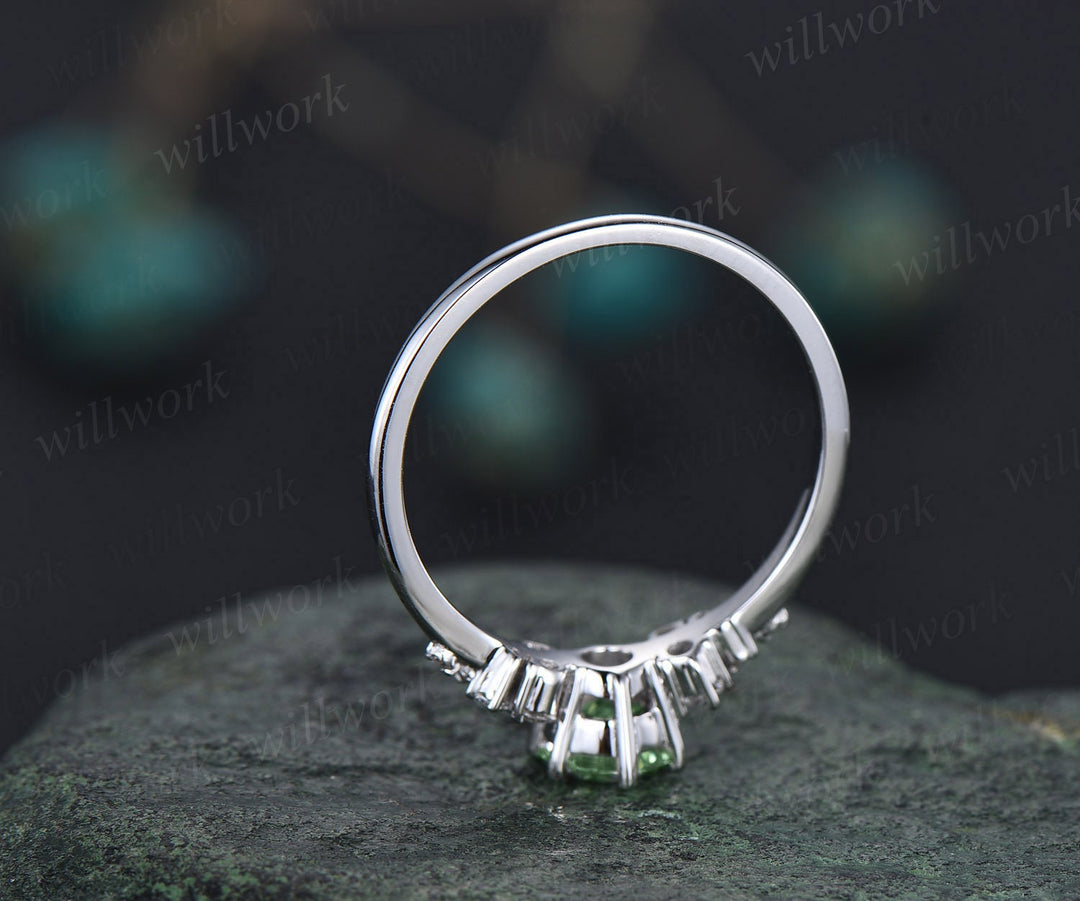 0.5ct Natural Tsavorite ring round cut Tsavorite engagement ring white gold snowdrift diamond ring 6 prong dainty unique wedding ring women