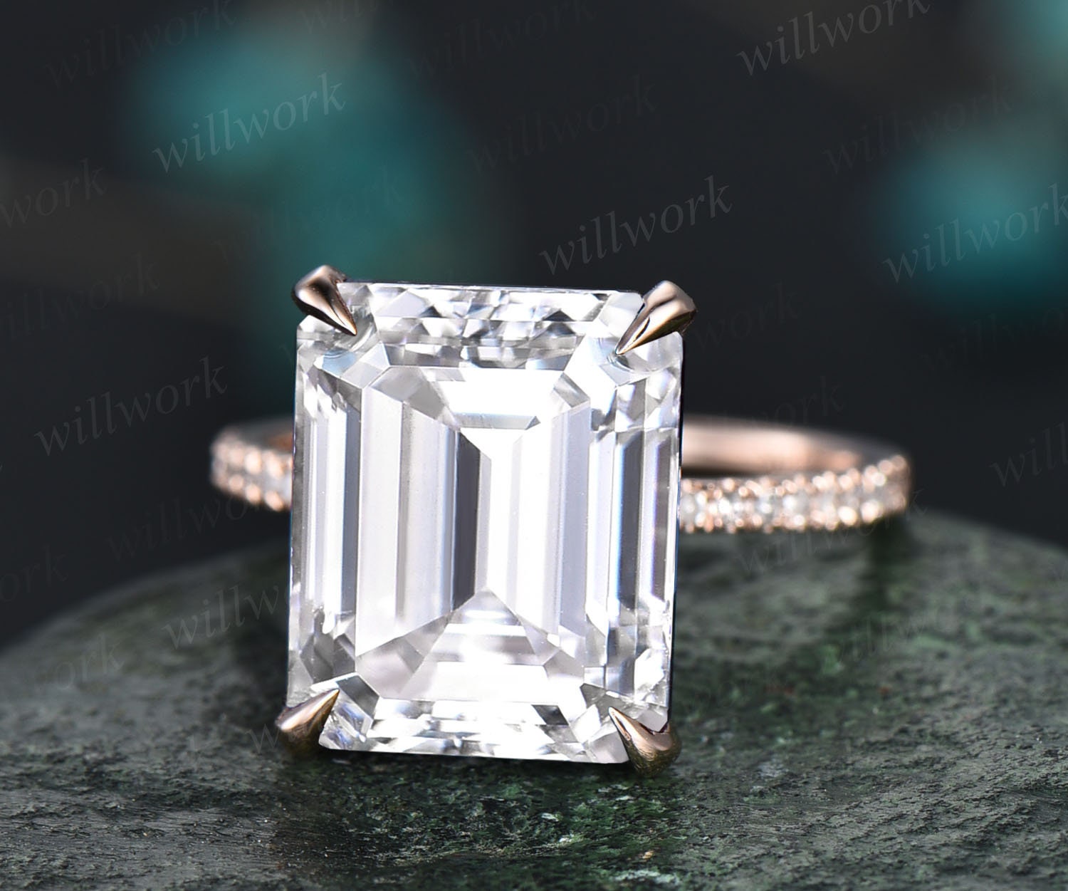 1.5 CT Emerald Cut Wedding Ring, 14k Yellow Gold Moissanite Solitaire Ring, outlet Double Claw Prong Setting Ring, Vintage Art deco Ring, Gift Ring