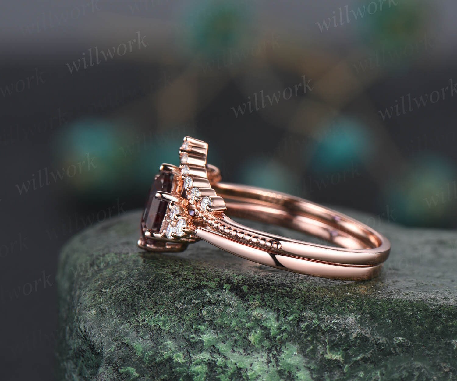 Emerald cut pink morganite on sale ring