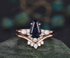 Unique Coffin shaped blue goldstone sandstone engagement ring set rose gold marquise diamond moissanite bridal wedding ring set for women